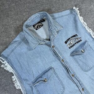 Orange County Choppers Denim Sleeveless Shirt Mens XL Blue Motorcycle Vest Patch